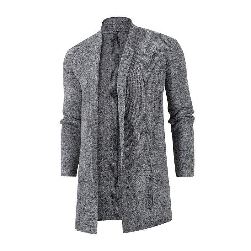 Men's Clothing Men's Casual Long Sleeve Knit Cardigan With Lapel Collar, Slim Fit Mid-Length Open Front Sweater For Stylish Urban Wear_voghion.com