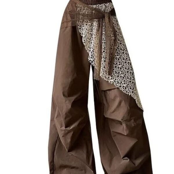 アメリカンカジュアルストリートプリーツパーソナライズフェイクツーピースカジュアルパンツ女性用、ハンサムなデザイン、スリムで多用途なワイドレッグパンツ