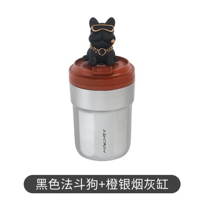 Car ashtray metal interior, creative coffee - orange-ashtray-black-french-bulldog