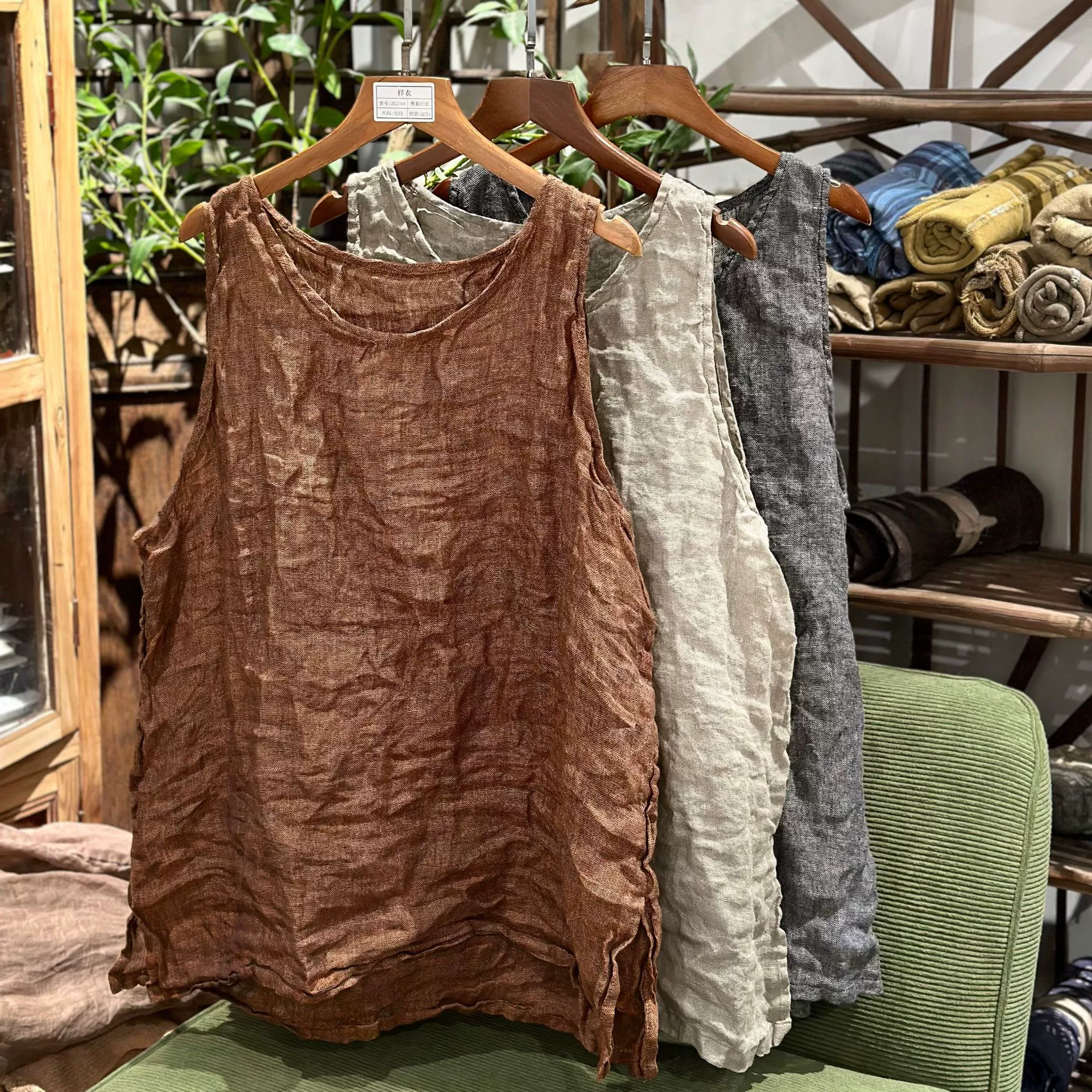2503/ Xiaoyuan весенне-летний льняной жилет с круглым вырезом в стиле ретро в литературном стиле