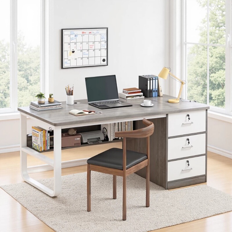 Simple Desktop Computer Desk with Drawers for Home Use, Bedroom, Student Writing Desk, Rental House, Office, Study, Storage Furniture