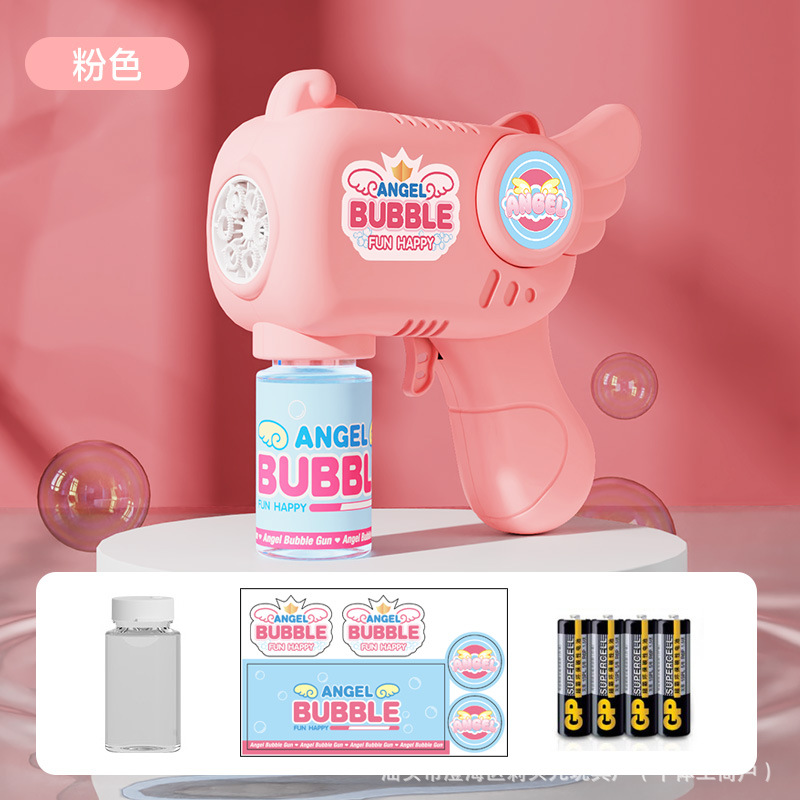 Ángel máquina de burbujas rosa 1 botella de agua 4 baterías