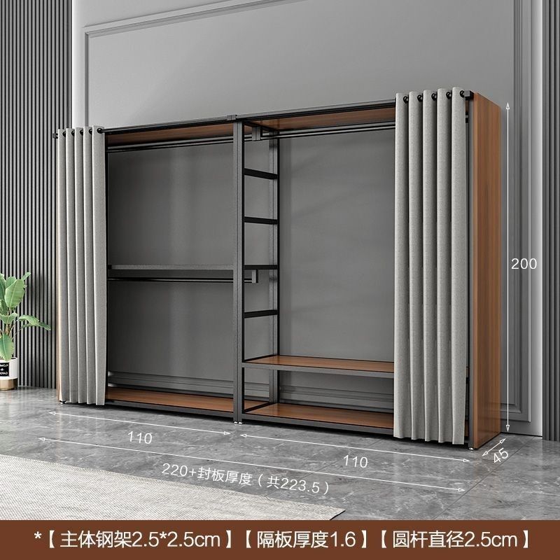 衣帽架钢结构衣柜家用卧室加厚双层加粗衣帽架两层金属简约现代|undefined