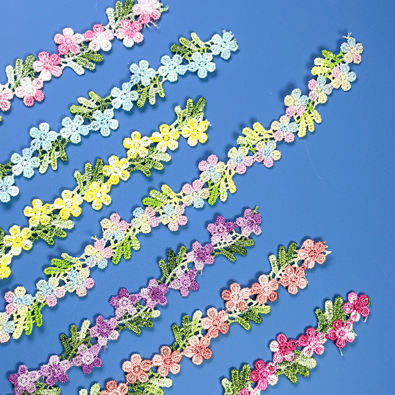 2cm现货水溶刺绣段染条码花边电商太阳帽发饰手工辅料布艺花边