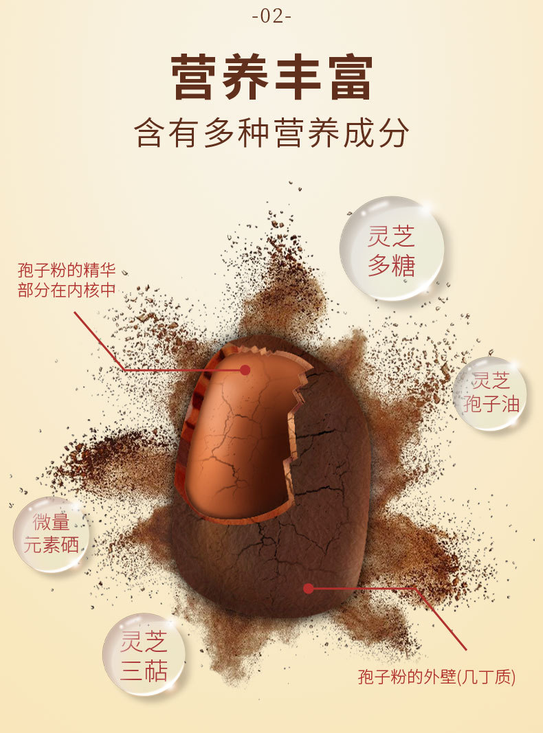 Reishi Mushroom Spore Powder 500g Bottle Ling Zhi Bao Zi Fen Cracked Wall Spores key features
