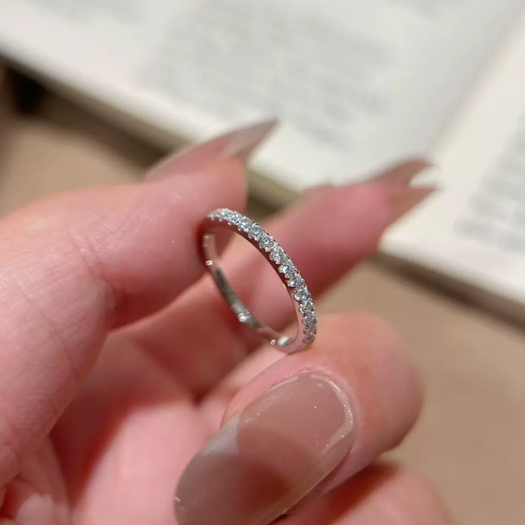 PT950铂金戒指实验室培育钻排戒简约尾戒女定制18金人工钻石戒指