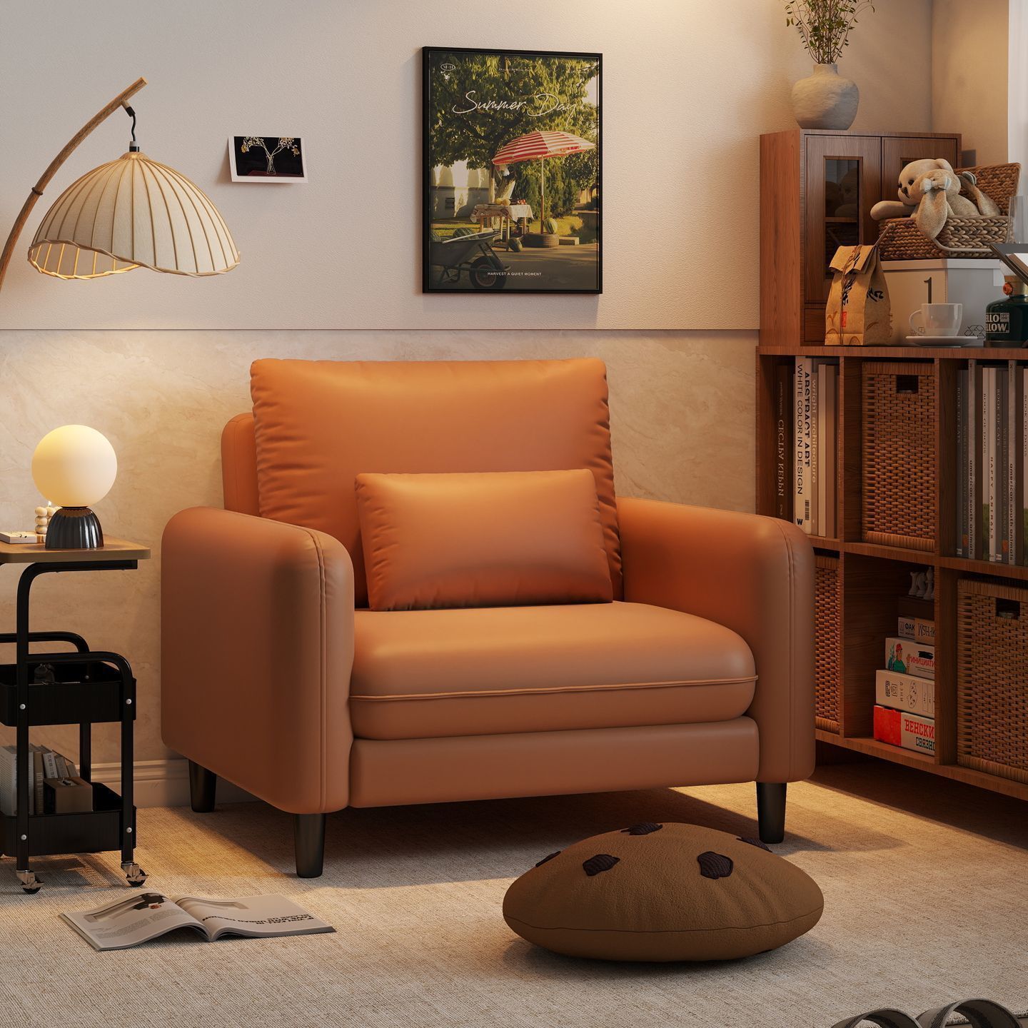 Retro Leather Art Single Sofa Chair Small Apartment Single Chair Living Room Balcony Leisure Chair Reception Rest Area Backrest Seat