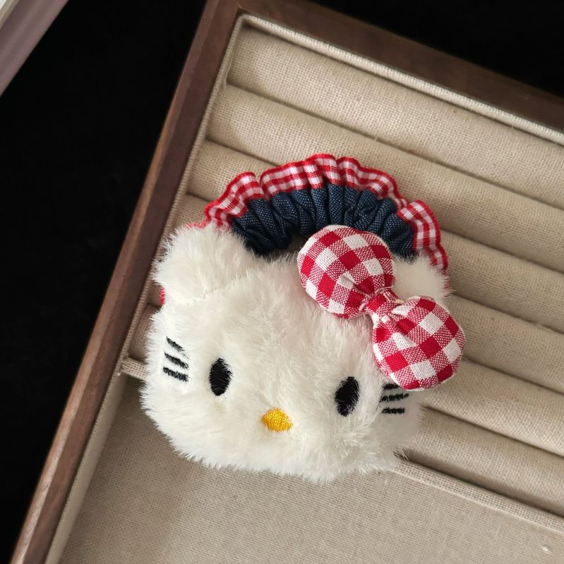 可爱蓝色格子猫咪牛仔发圈日系甜美高颜值少女风马尾发绳发饰批发|undefined