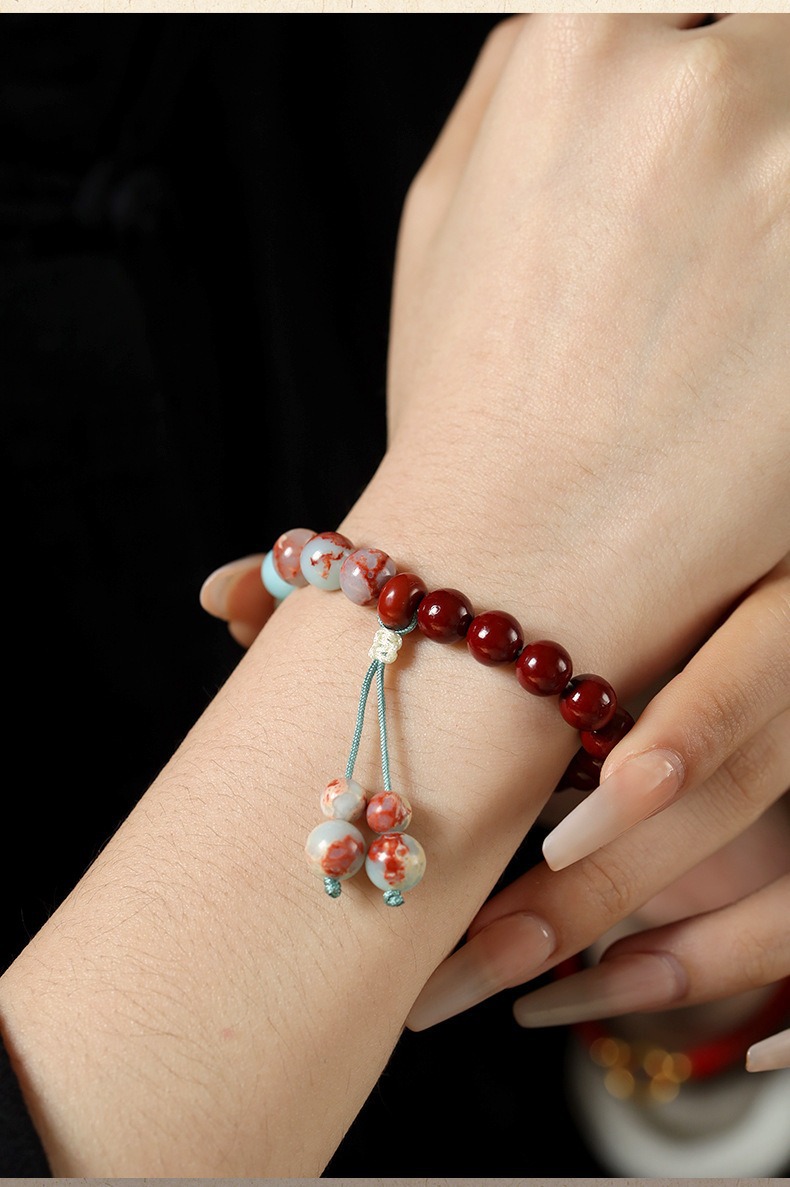 Purple gold sand cinnabar bracelet, new Chinese-style zodiac year simple jewelry, Zen-style national style Shoushan stone bracelet, best friend gift 167 undefined