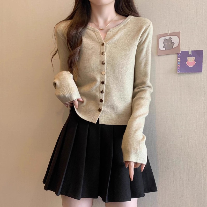 睛雅服饰洋气修身显瘦针织衫女2025新款春秋气质别致V领长袖开衫|undefined