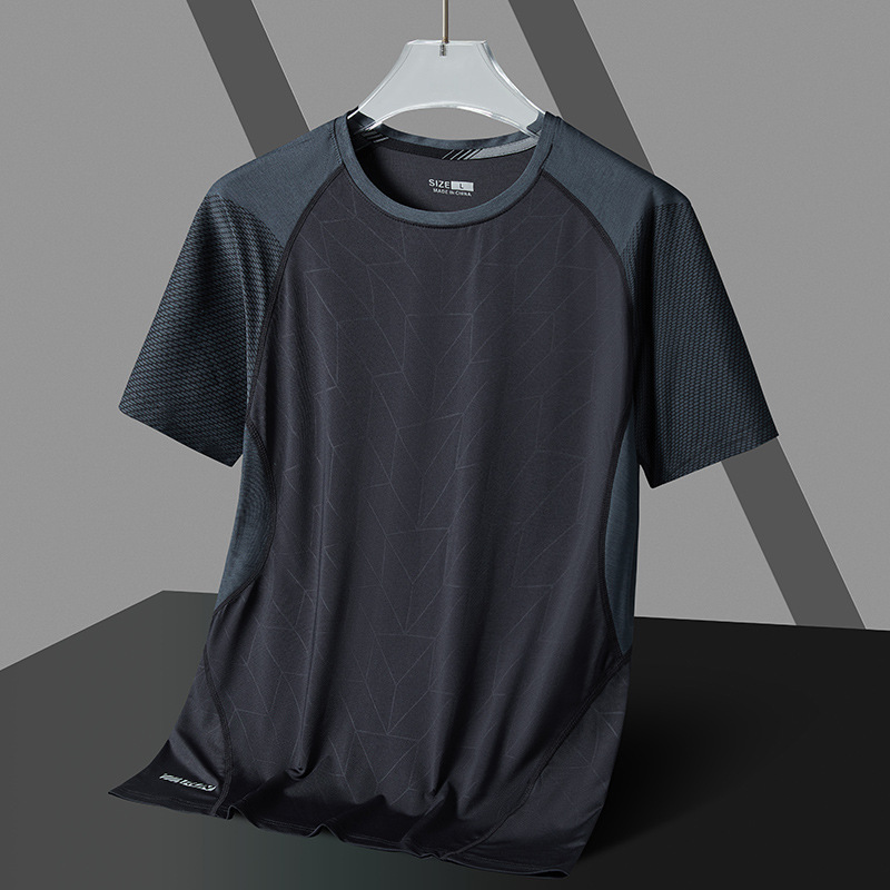 Verano casual Camiseta de manga corta de seda de hielo ropa de secado rápido transpirable para hombres deportes camiseta de entrenamiento físico cuello redondo media manga moda