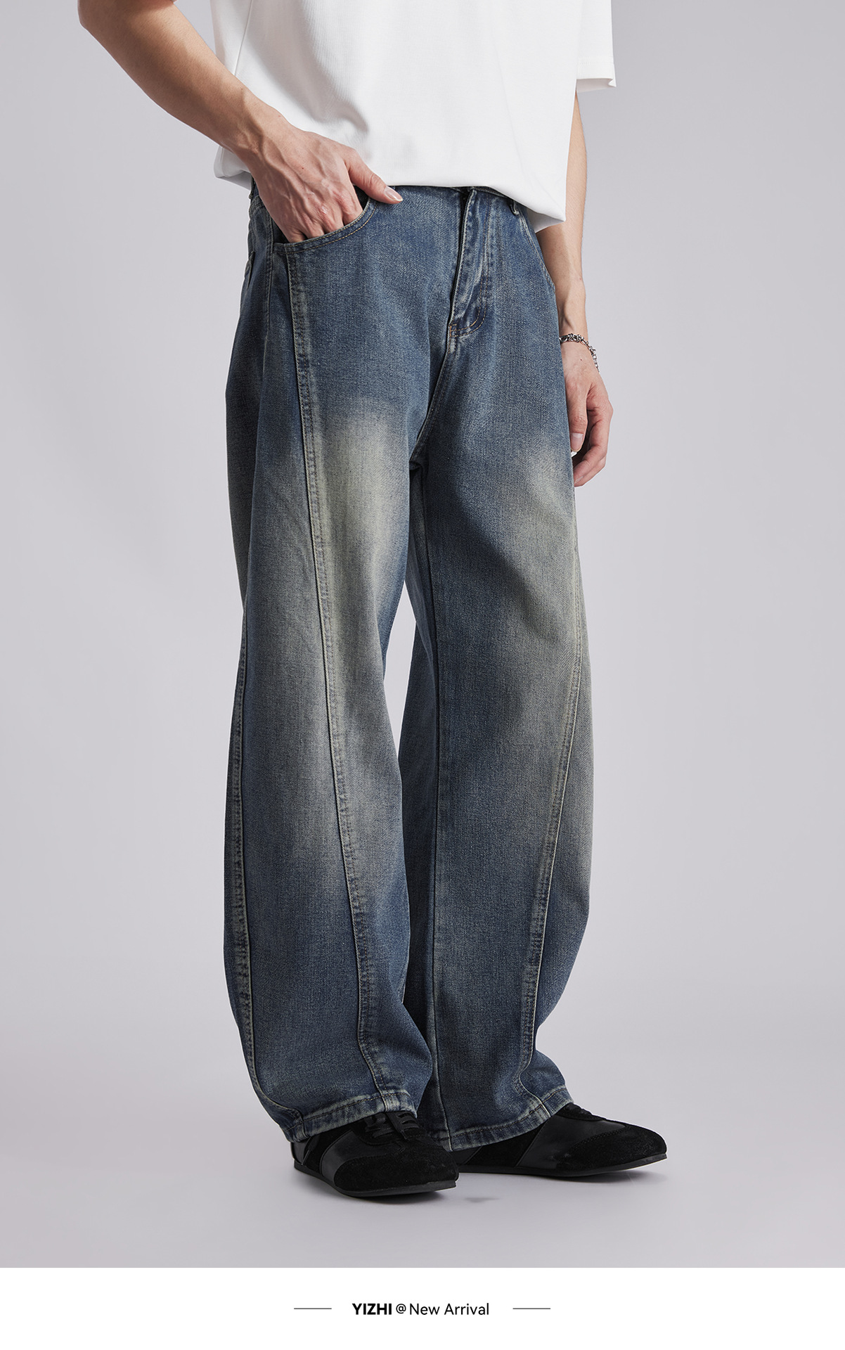 Quần jean nam ống rộng phong cách Mỹ, vải denim mềm mại thoáng mát — đen chi tiết 11