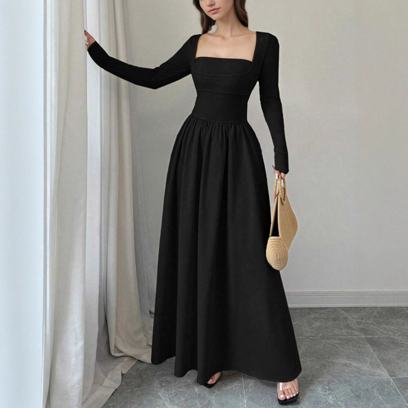 Fake Two-Piece Square-Neck Long-Sleeved Dress for Women Early Autumn 2025 New Style Beautiful Elegant Waist Slimming Look A-Line Long Skirt Fake Two-Piece Square-Neck Long-Sleeved Dress for Women Early Autumn 2025 New Style Beautiful Elegant Waist Slimming Look A-Line Long Skirt