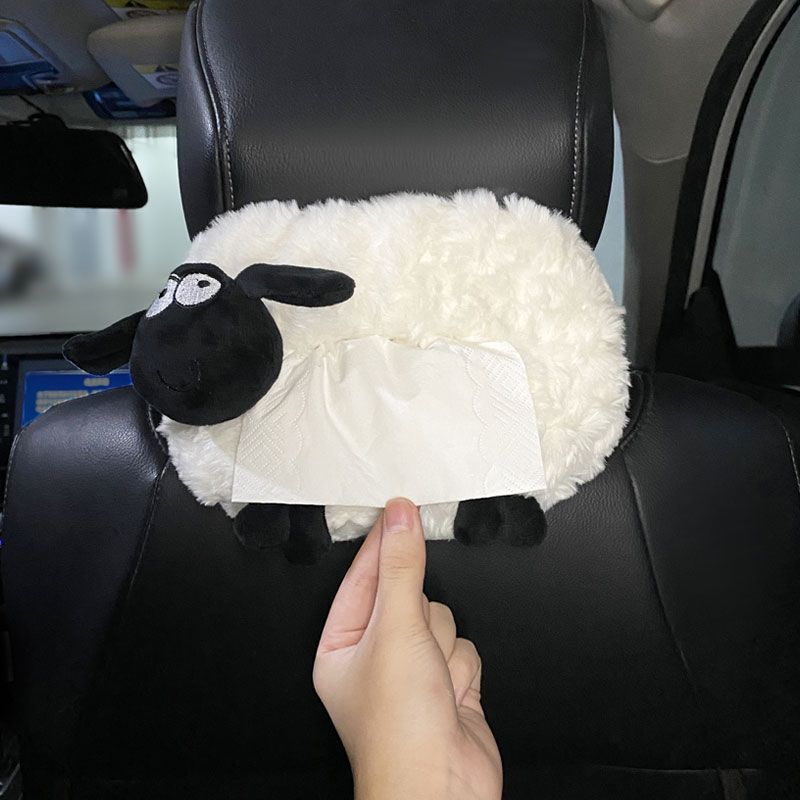 Che Zai Zhi Jin He Gua Shi Car Tissue Box Hanging Car Tissue Box Doll Car Headrest Lumbar Support Shoulder Pad Set (Car tissue box/set) - sheep-head-black-tissue-box-single