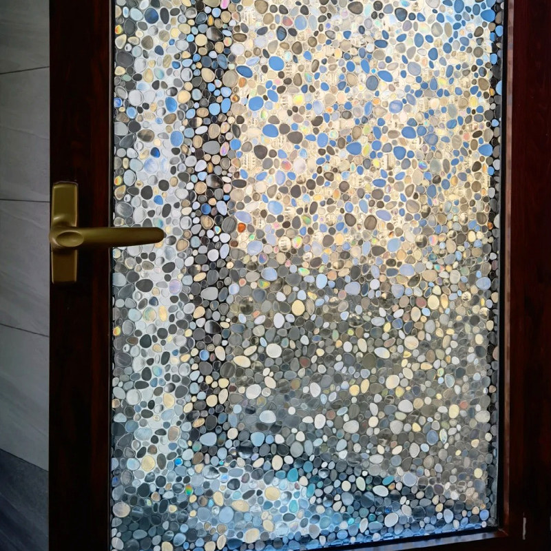 Glass Stickers, Electrostatic Glass Film, 3D Pebble Colorful Decorative Film, Frosted Balcony Privacy Window Stickers