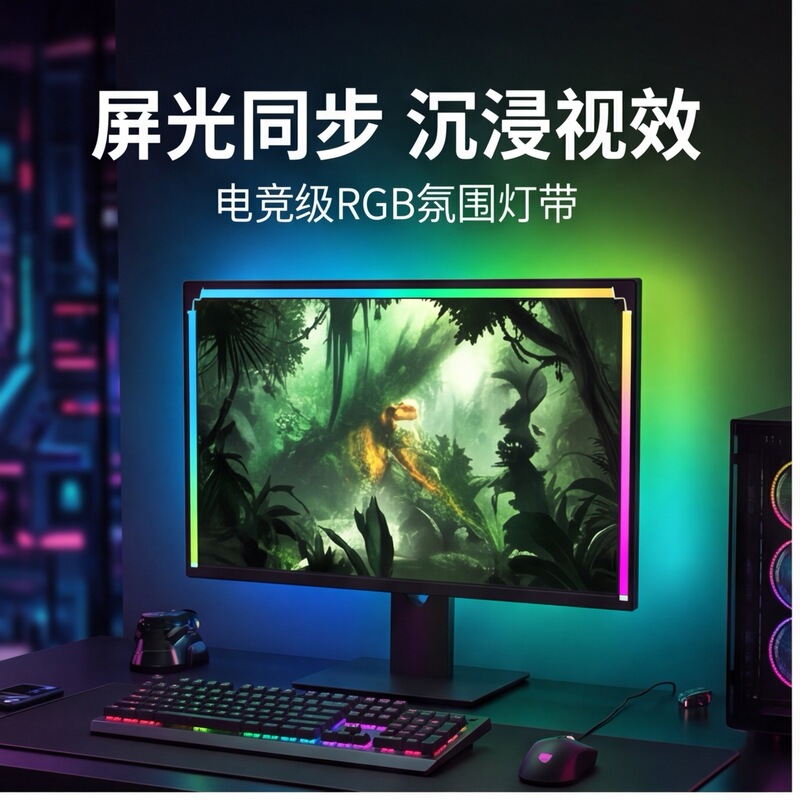 RGB ambient lighting for gaming rooms, desktop computer screen backlight, screen-synchronized lighting strip