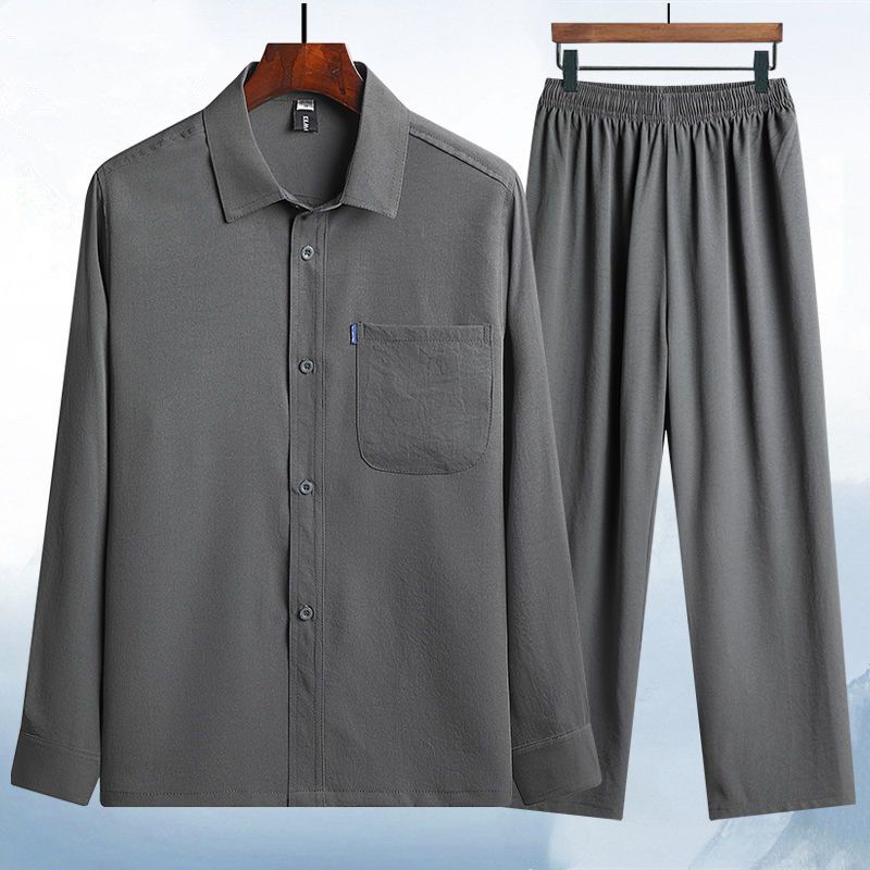 Summer cotton and linen long-sleeved shirts for middle-aged and elderly men, men's summer suits, men's shirts, men's summer clothes for grandfathers.