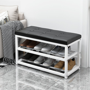 Simple Multi-Layer Storage Shoe Cabinet for Home Entrance, Shoe-Changing Rack, Multifunctional Shoe-Wearing Stool with Iron Art Soft Cushion