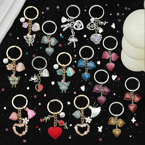 Cross-border Hot Oil Dropping Butterfly Rose Keychain Zinc Alloy Jewelry Couple Key Chain Pendant Accessories Wholesale