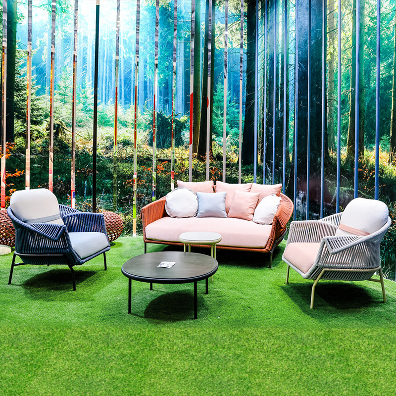 Sofá de exterior, muebles de ocio impermeables para jardín y balcón, para patio de hotel B&B, conjunto de sofás de ratán con protección solar image 4