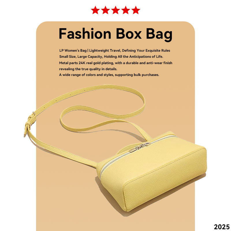 LP19 Lunch Box Bag Genuine Leather Women's Handbag Makeup Bag Small Square Crossbody Bag Luxury Designer Style - Thumbnail 3