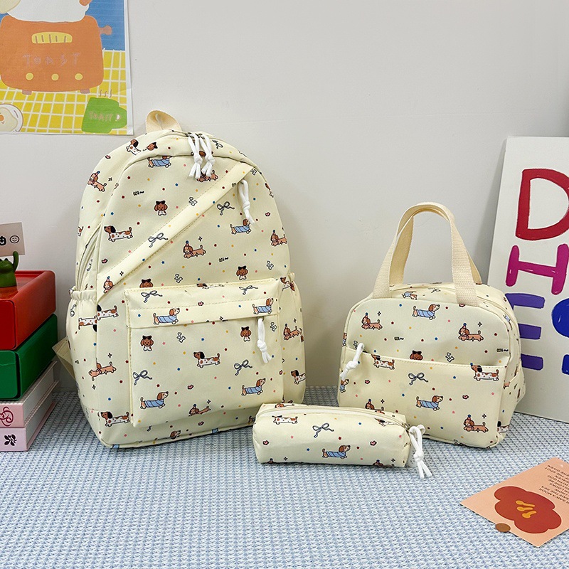 Nueva mochila escolar femenina con estampado de dibujos animados, mochila de tres piezas para estudiantes de secundaria y preparatoria, mochila de viaje de gran capacidad