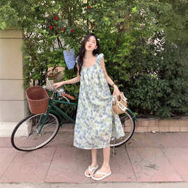 甜美风飞飞袖碎花连衣裙女2025早春减龄宽松A字裙背心长裙