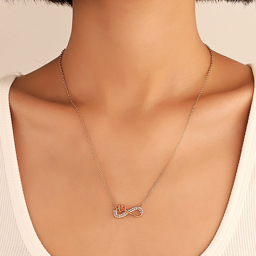 Infinity Love 8-Character Necklace | Wish European & American Style, Trendy 8-Word Heart Pendant, Exquisite Zircon Clavicle Chain