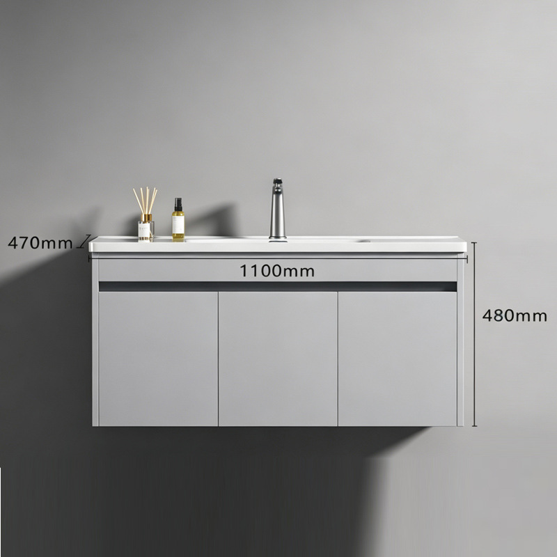 Mueble de Baño con Lavabo de Acero Inoxidable y Cerámica, Desempañado Inteligente, Suspendido de Pared, para Baño image 17