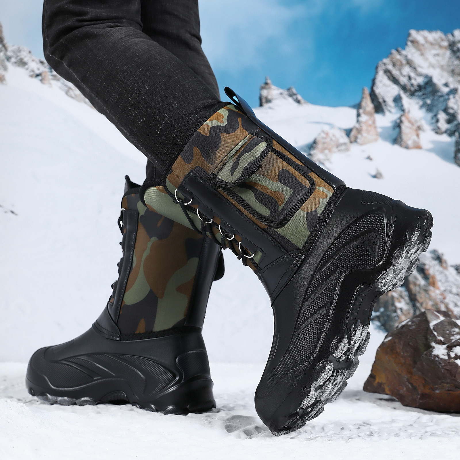 Zapatos de algodón de invierno para hombres nuevos zapatos de nieve de tubo alto más grueso a prueba de agua antideslizante de un pie botas de algodón image 5