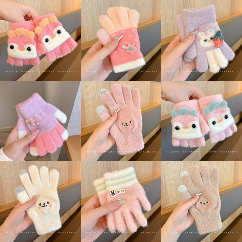Guantes de invierno para niños niños lindos guantes de dedo de punto para niños niñas cálidas guantes de dedo de lana antifría
