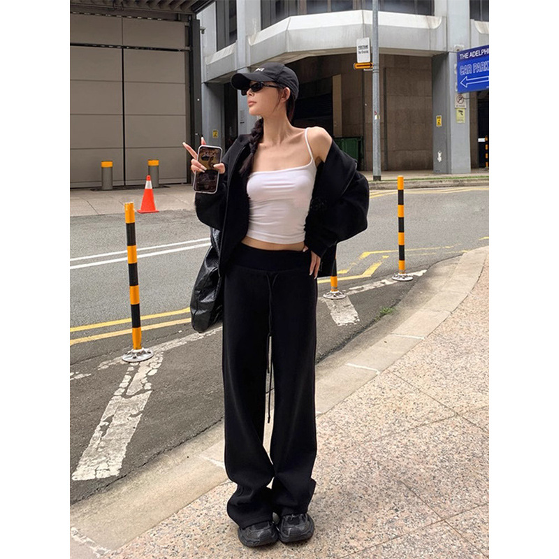 Pantalones grises de altura para mujeres extensión 165cm principios de otoño nuevo cintura alta sensación de caída casual pantalones de pierna pantalon