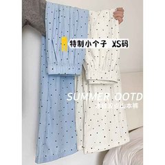 ドレープ感のあるゆったりとした新しいカジュアルなアイスシルク水玉模様の山本パンツ、女性用ハイウエスト145cm小柄さん向けワイドパンツ