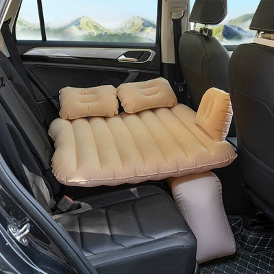Cross-border wholesale thickened car seat Vehicle-mounted inflatable bed - two-seater-flocked-beige