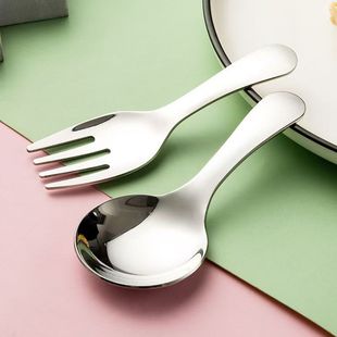 Stainless Steel Portable Tableware suit Mini Children's Tableware Short Handle Spoon Fork Household Baby Eating Training Spoon