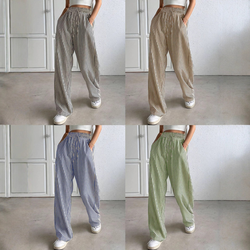 Europe and the United States cross-border foreign trade women's clothing explosions independent station shein Amazon temu striped casual pants straight pants