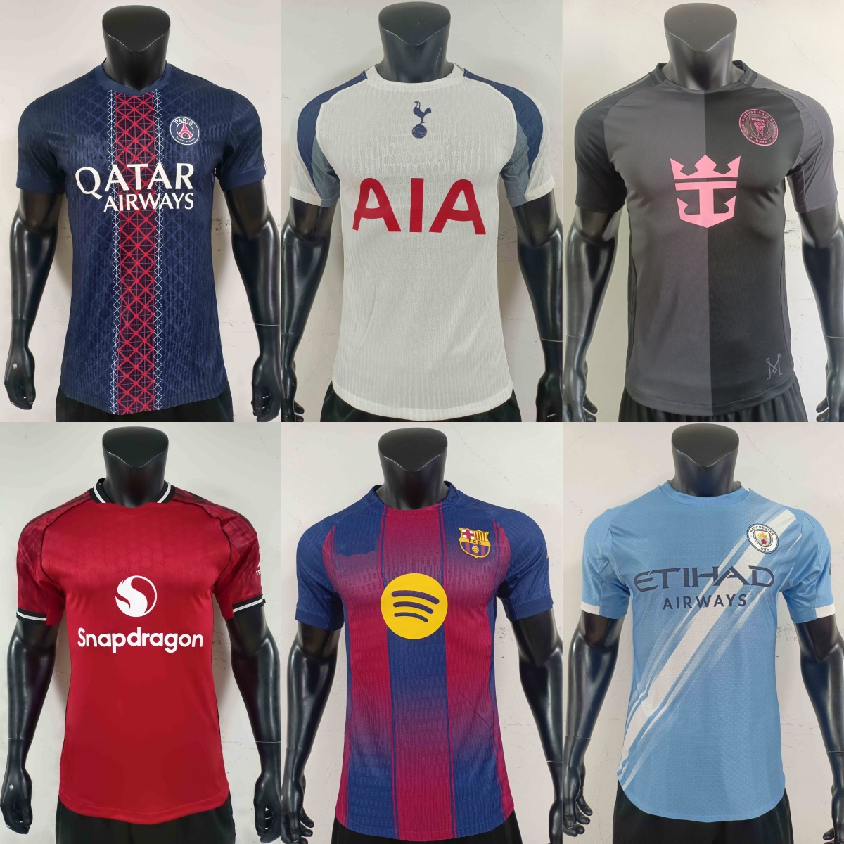 跨境代发新款足球服球员版球衣t恤俱乐部皇马巴萨曼城AC米兰巴黎