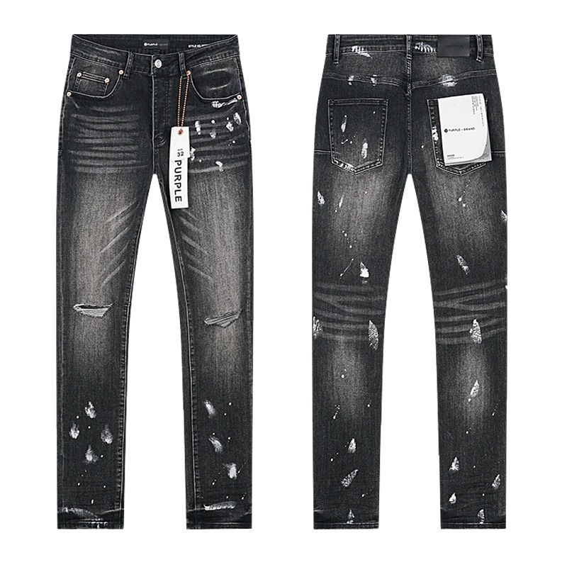 Jeans de marca púrpura de la calle alta, negro delgado, comercio exterior transfronterizo, nuevo elástico lavado con agua para hacer ropa vieja para hombres