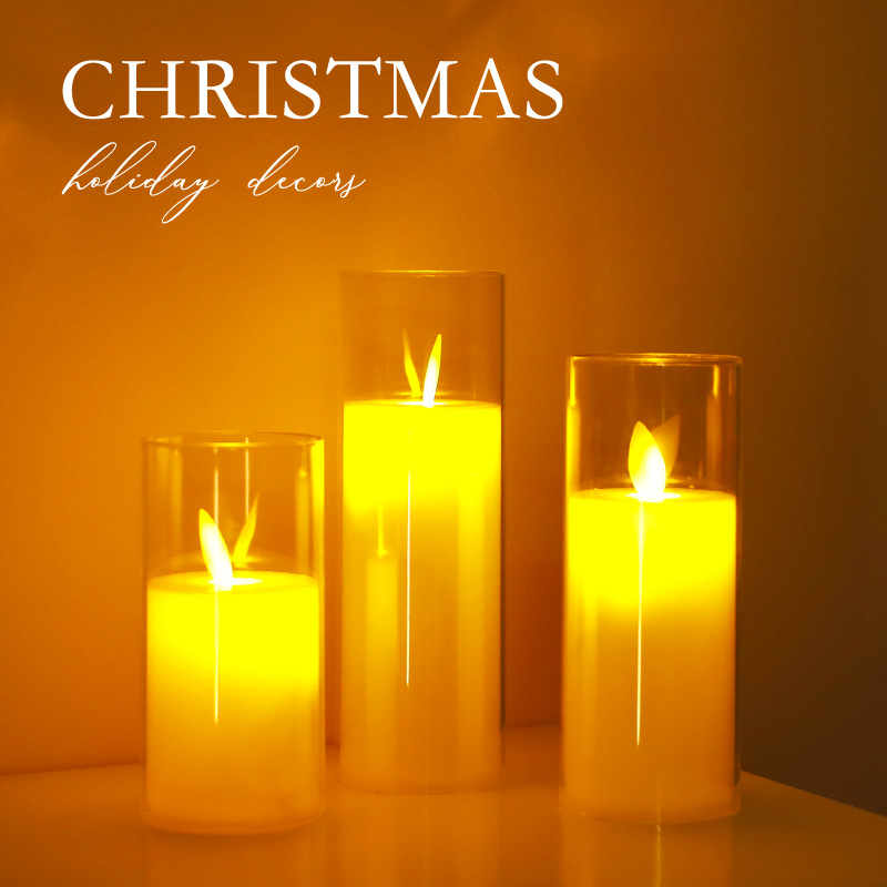 Ventas transfronterizas de vela electrónica LED vaso de vidrio oscilante vela navideña vela navideña decoración navideña