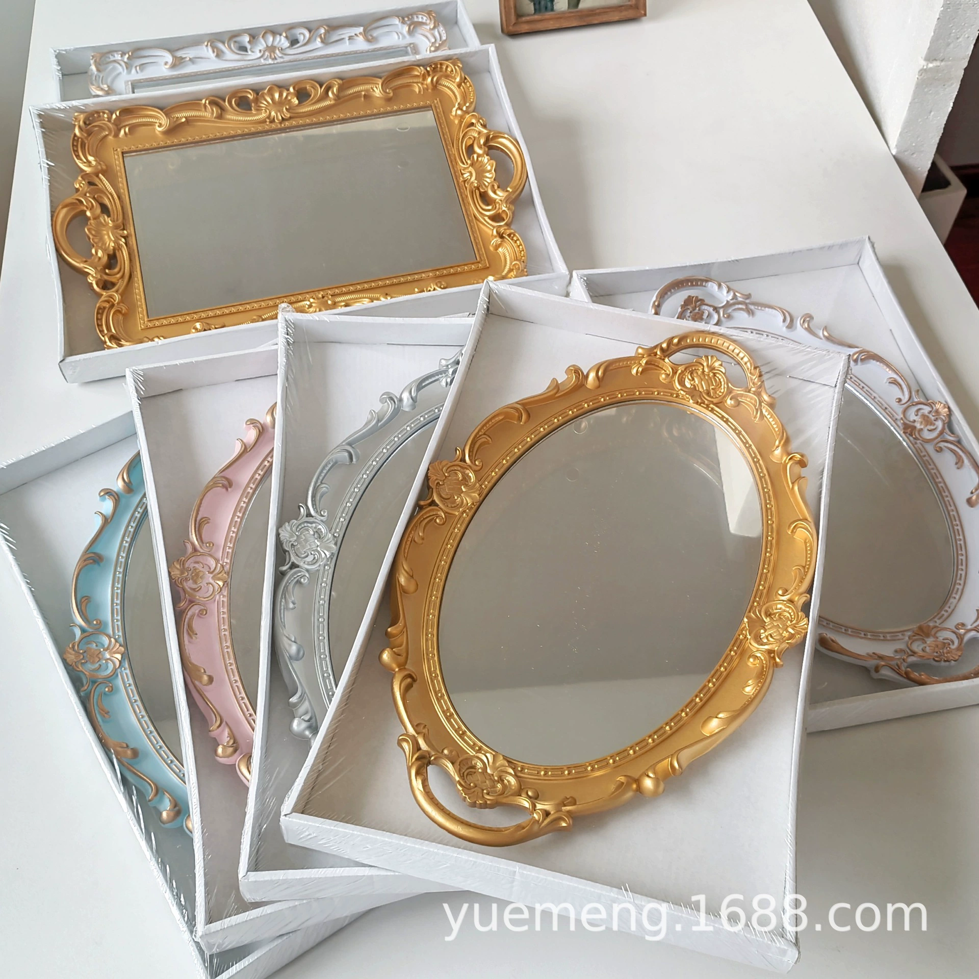 Зеркальный стеклянный поднос в европейском стиле, зеркало для ювелирных изделий, сопровождающий подарок, трансграничная тарелка с фруктами Амазонки, украшения, реквизит для стрельбы