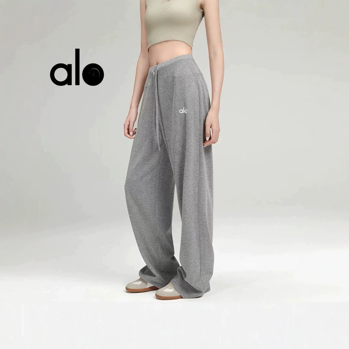 In-stock AIO curved straight loose wide-leg high-waisted women's fitness pants, comfortable casual sports pants in old money style