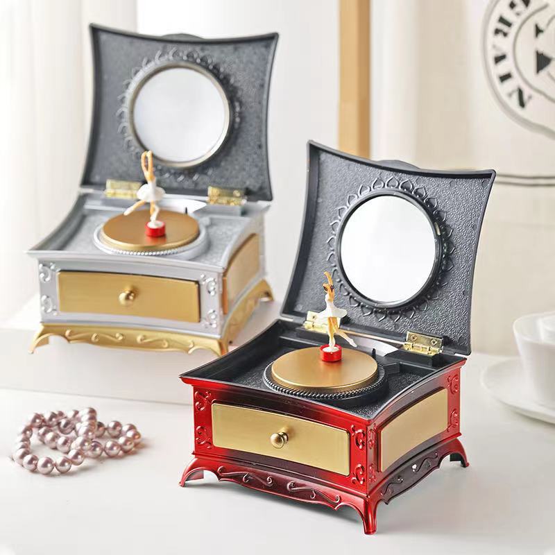 Wholesale rotating music box girl pink dressing table Chinese Valentine's Day birthday gift eight-tone jewelry box ornaments