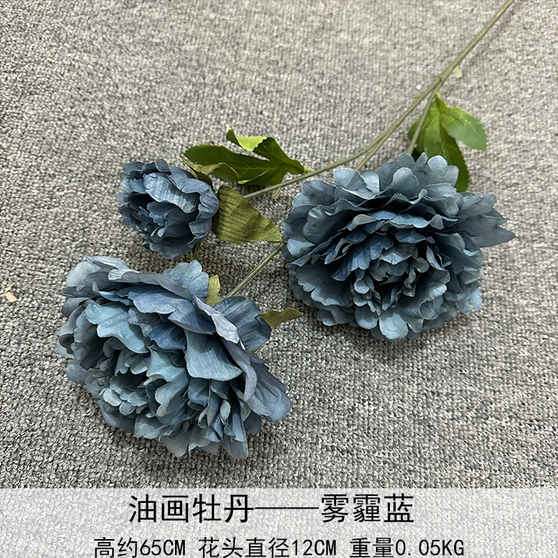 Flores artificiales de peonía de 3 cabezas, estilo Luoyang, pintura al óleo, flores falsas para decoración de bodas, salones, hogares y hoteles.