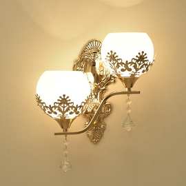 LED客厅壁灯欧式楼梯过道背景墙灯具金色双头酒店现代卧室床头灯