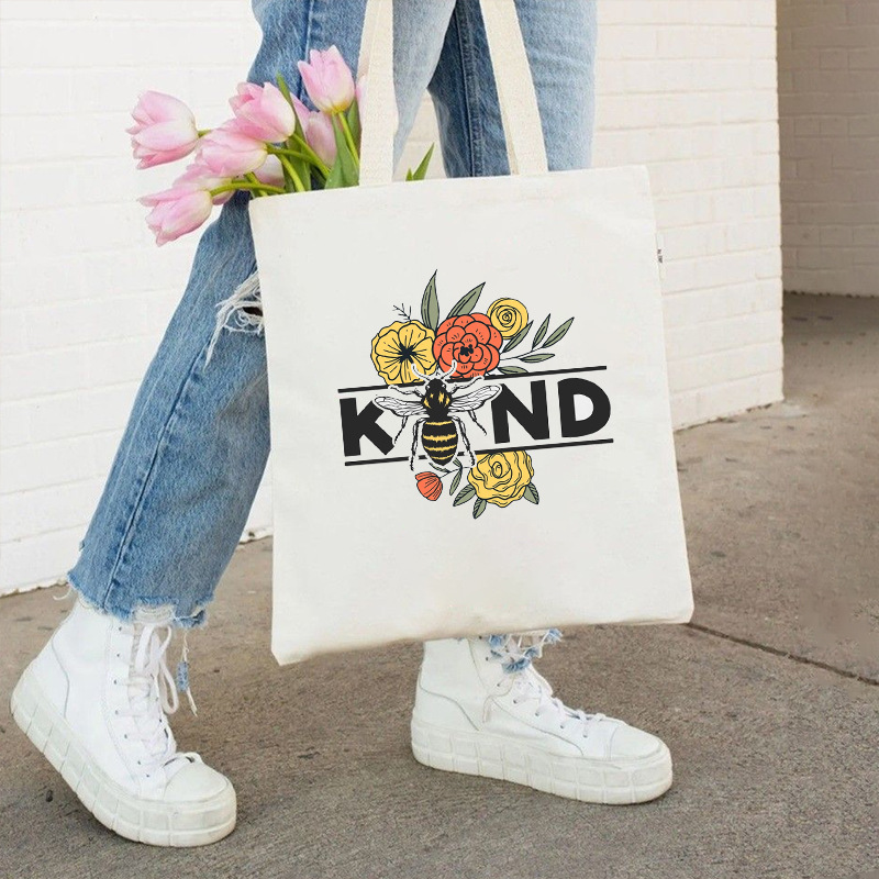 欧美新款蜜蜂个性高颜值大容量通勤百搭单肩包帆布包