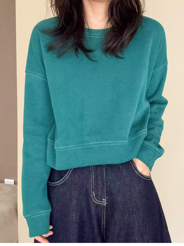 圆领套头长袖休闲风卫衣外套女春秋2025新款短款卫衣上衣女A7015|undefined