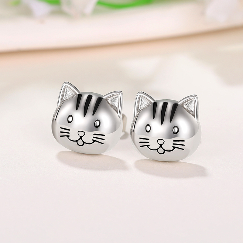 Street Occasion Copper Material Cat Pattern 1 Pair Cartoon Style Cat Plating Copper Ear Studs