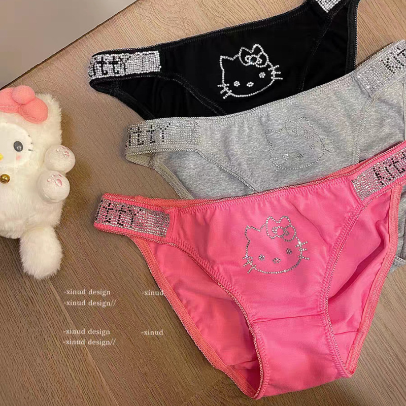 Kt Cat Rhinestone Side Strap Sweet and Spicy Cool Girl Panties Pure Cotton Antibacterial Crotch Pure Desire Sexy Low-Waist Briefs Comfortable Kt Cat Rhinestone Side Strap Sweet and Spicy Cool Girl Panties Pure Cotton Antibacterial Crotch Pure Desire Sexy Low-Waist Briefs Comfortable