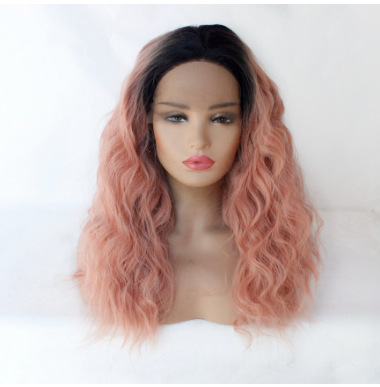 Fabricante popular europeo y americano para mejorar el color, maíz esponjoso, rizado corto, fibra química, peluca de encaje frontal LW0104