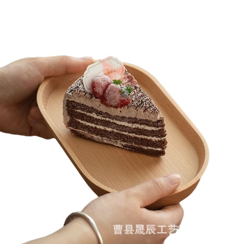 Bandeja ovalada de madera estilo japonés para uso doméstico, adecuada para leche, pan, desayuno, té de la tarde, pasteles, café, con estilo vintage.